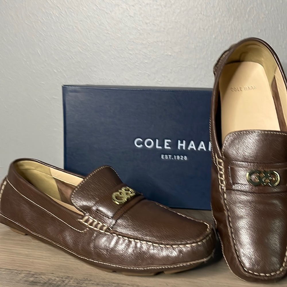 Cole Haan CH Logo II Shelby Leather Driver Loafer in Chestnut Brown